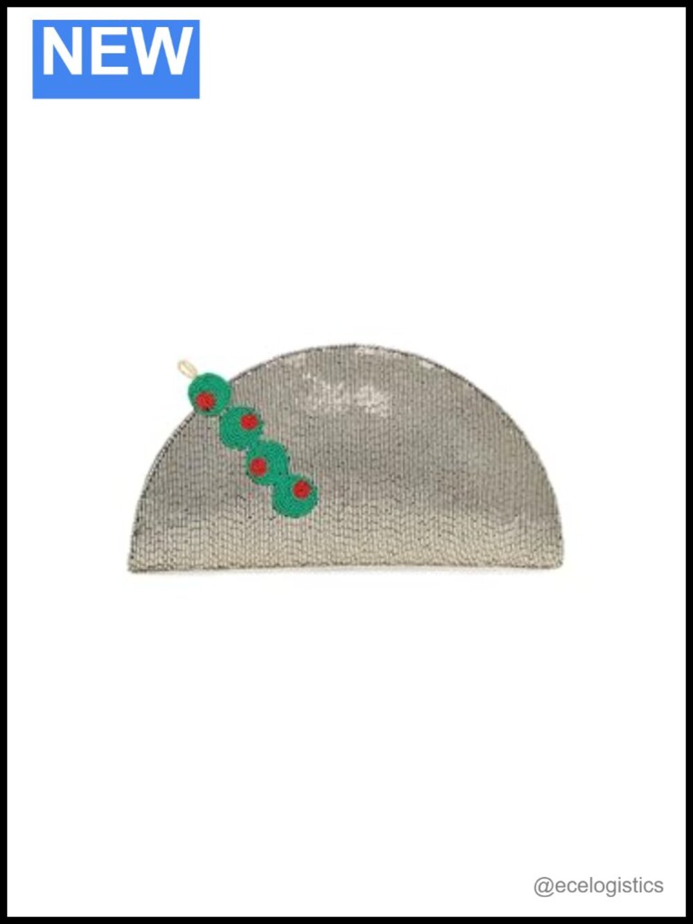 Beaded Clutch Bag - Silver Olive Motif Evening Purse